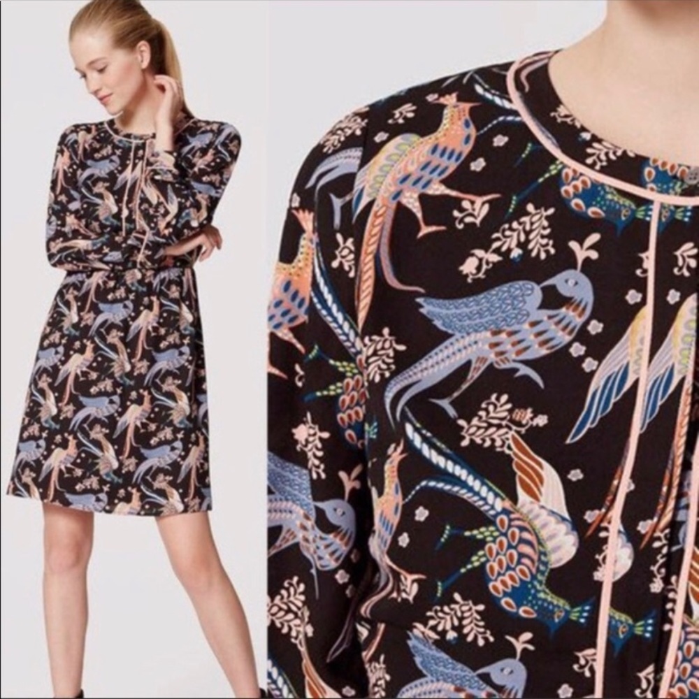 LOFT long sleeve “snow bird” print dress.